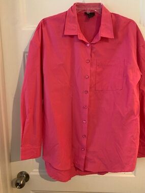 Streetwear society, women's long Classic Button-Up blouse hot Pink